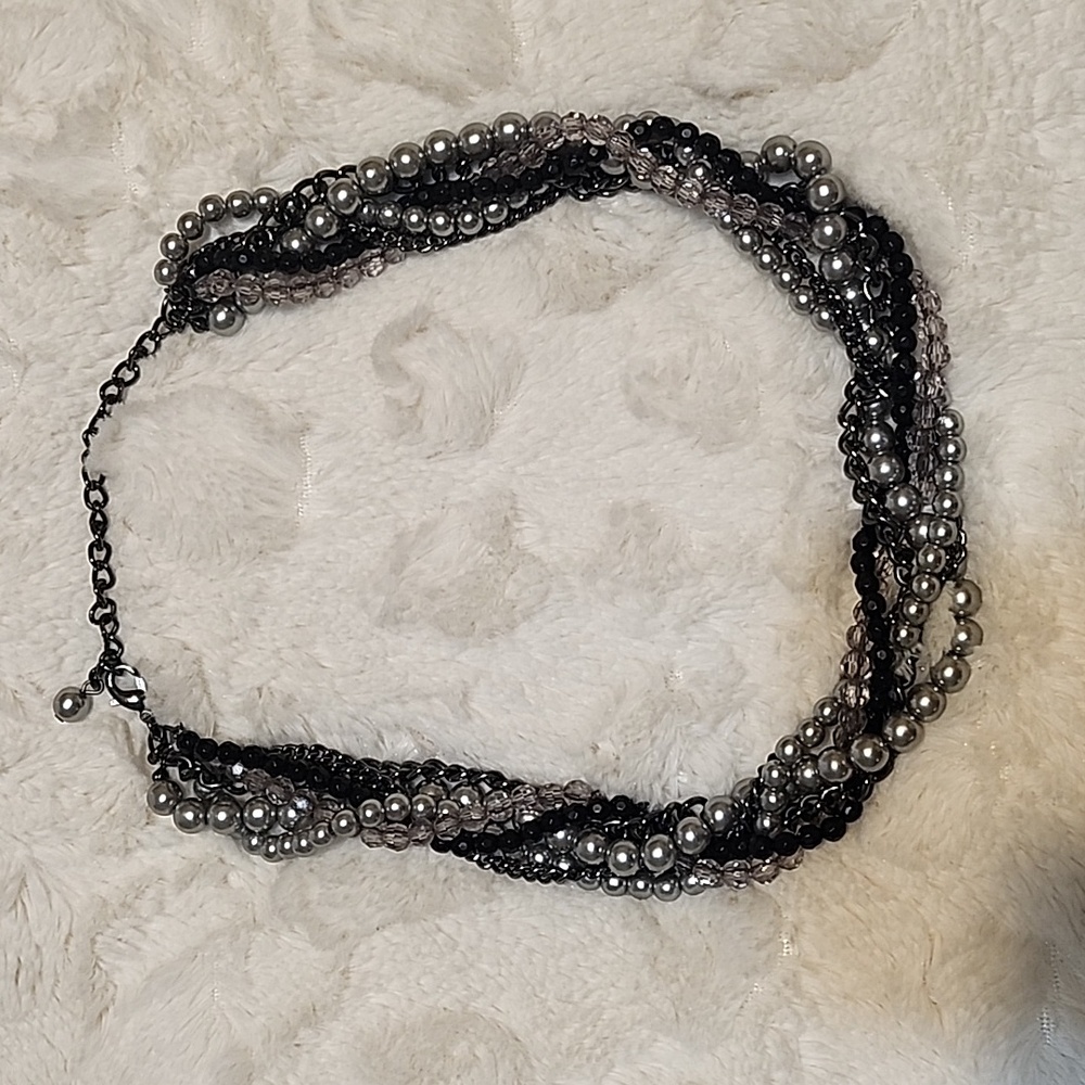 Multi-strand beaded necklace - Premier Designs, 17 inch, black and silver